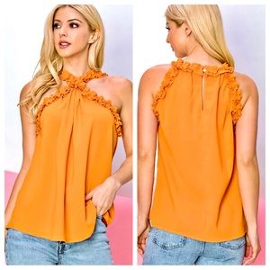 NWT FSL + Apparel Sunny Afternoon Apricot Ruffle Neck Halter Top L